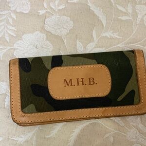 Camouflage and Tan Wallet with M.H.B. Accent